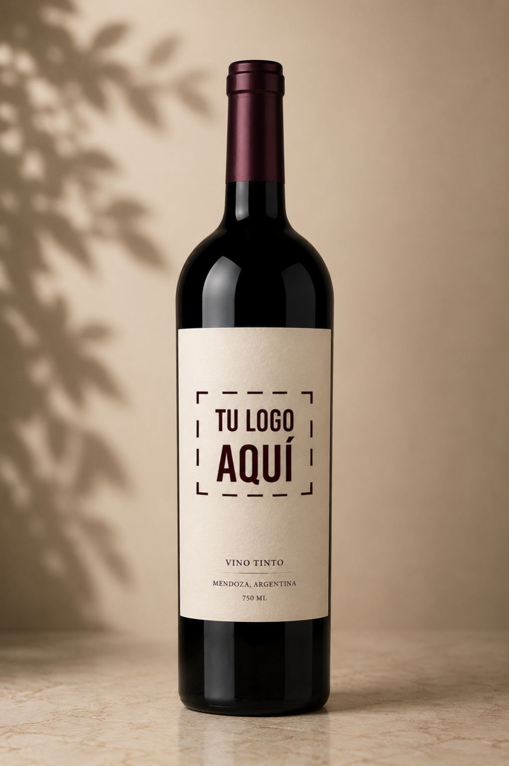 Botella de vino con una etiqueta preparada para colocar el logo de una empresa